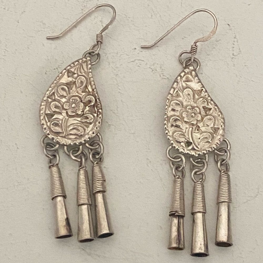 Sterling Silver Floral Earrings - Picture 3 of 4